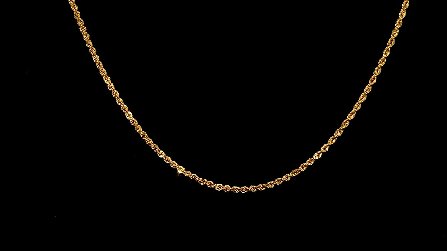 2.20mm Rope Chain Necklace in 22K Yellow Gold 4.45 Grams 20 Inches