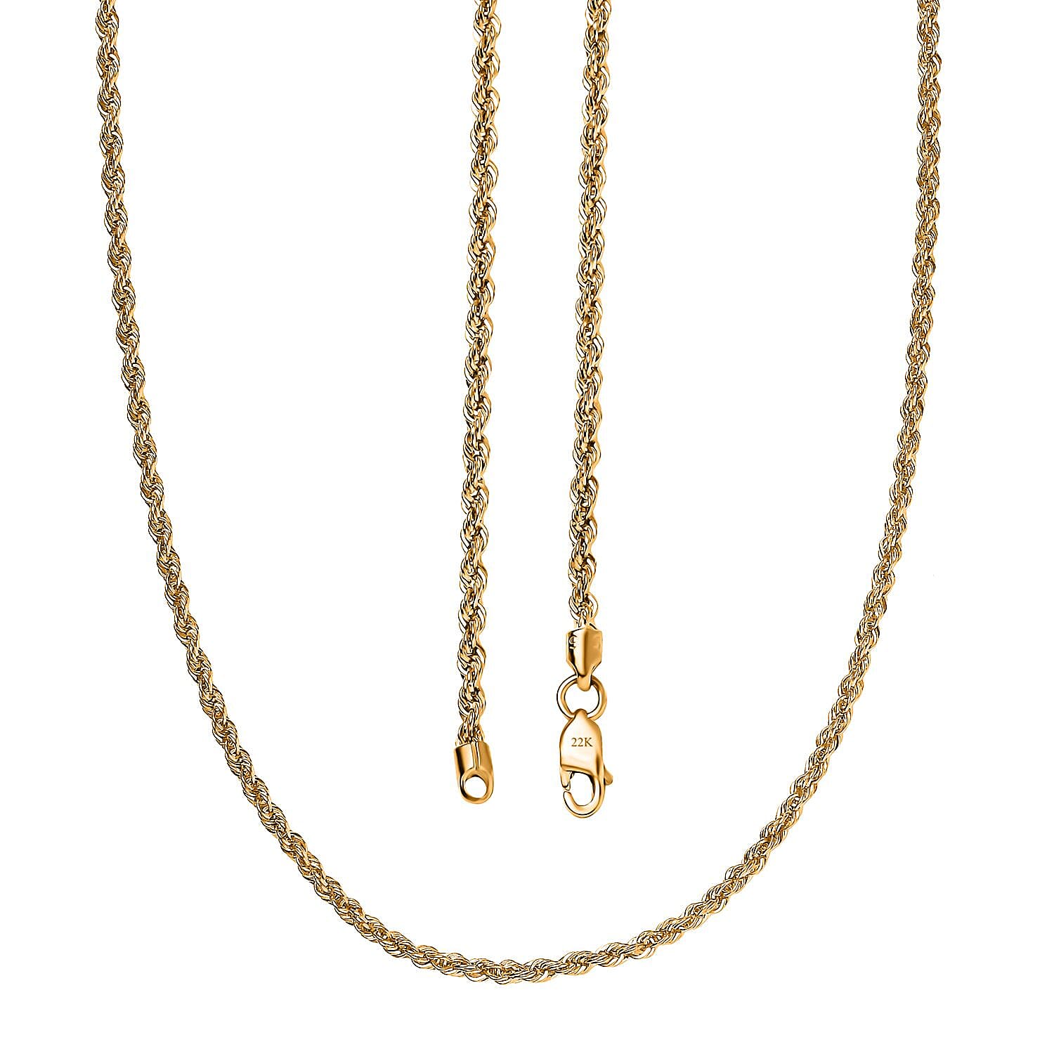 2.20mm Rope Chain Necklace in 22K Yellow Gold 4.45 Grams 20 Inches