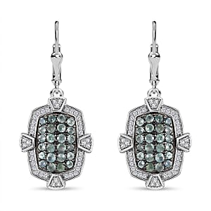Narsipatnam Alexandrite and White Zircon Art and Deco Lever Back Earrings in Rhodium Over Sterling Silver 2.15 ctw