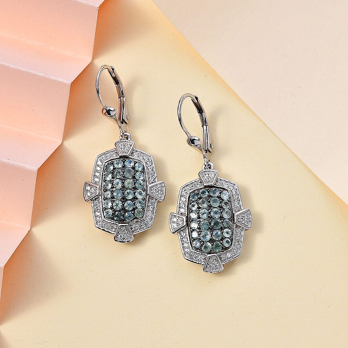 Narsipatnam Alexandrite and White Zircon Art and Deco Lever Back Earrings in Rhodium Over Sterling Silver 2.15 ctw image number 1