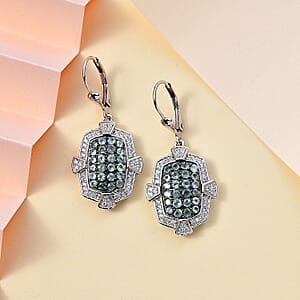 Narsipatnam Alexandrite and White Zircon Art and Deco Lever Back Earrings in Rhodium Over Sterling Silver 2.15 ctw