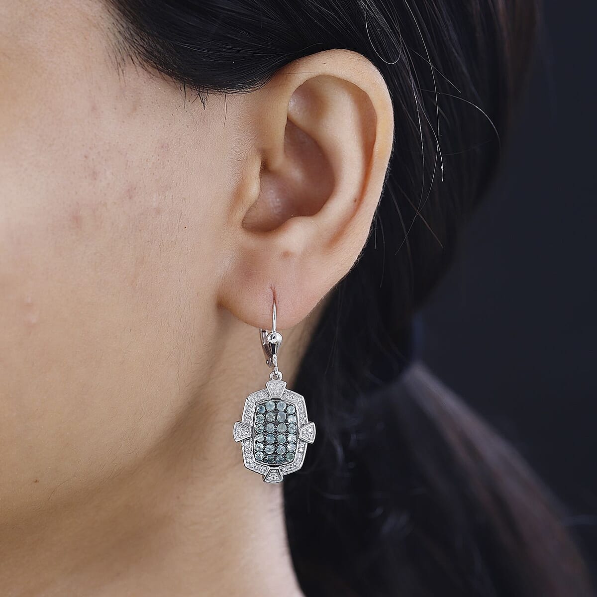 Narsipatnam Alexandrite and White Zircon Art and Deco Lever Back Earrings in Rhodium Over Sterling Silver 2.15 ctw image number 2