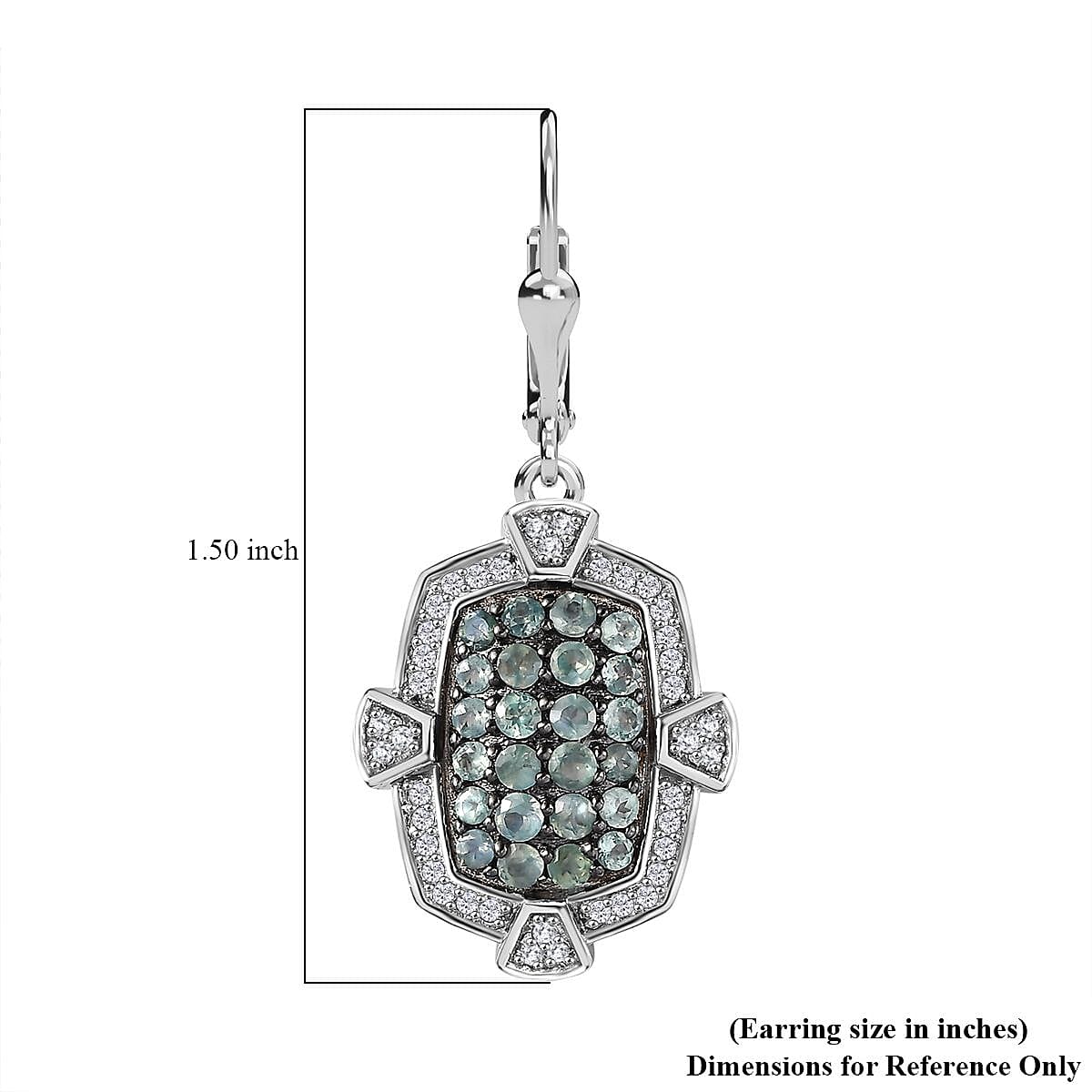 Narsipatnam Alexandrite and White Zircon Art and Deco Lever Back Earrings in Rhodium Over Sterling Silver 2.15 ctw image number 4