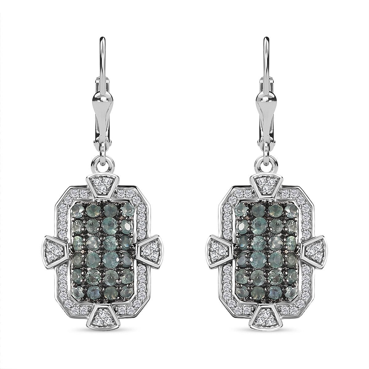 Narsipatnam Alexandrite and White Zircon Art and Deco Lever Back Earrings in Rhodium Over Sterling Silver 2.25 ctw image number 0