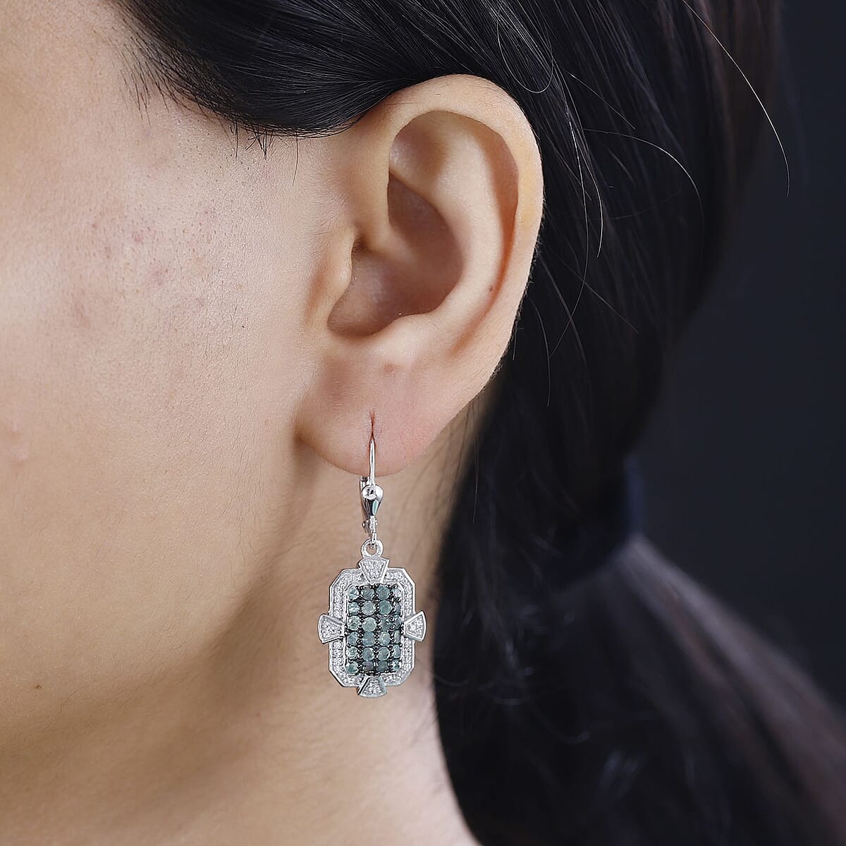 Narsipatnam Alexandrite and White Zircon Art and Deco Lever Back Earrings in Rhodium Over Sterling Silver 2.25 ctw image number 2