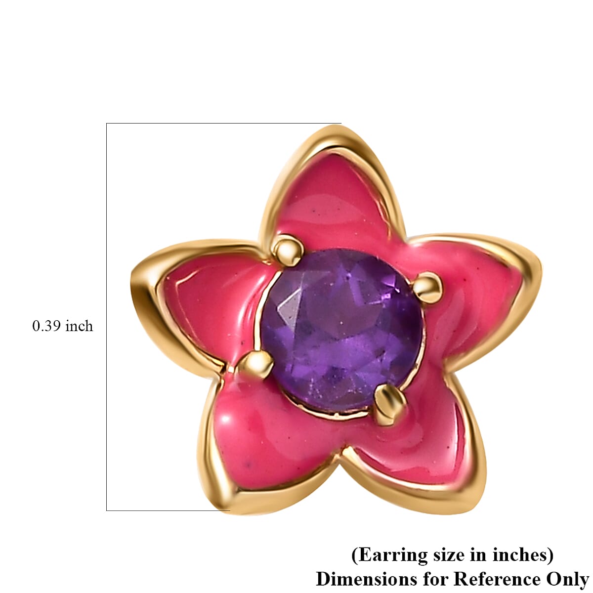 African Amethyst 0.50 ctw Enameled Floral Earrings in 18K Vermeil Yellow Gold Over Sterling Silver