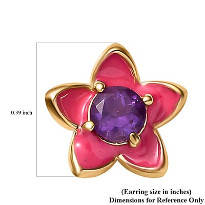 African Amethyst 0.50 ctw Enameled Floral Earrings in 18K Vermeil Yellow Gold Over Sterling Silver