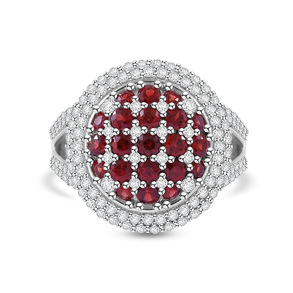 Sanguine Sapphire and White Zircon Art Deco Ring in Rhodium Over Sterling Silver (Size 10.0) 3.35 ctw