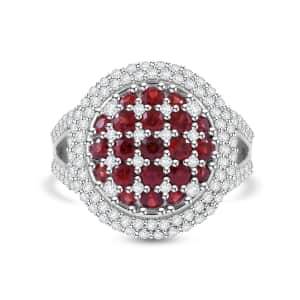 Sanguine Sapphire and White Zircon Art Deco Ring in Rhodium Over Sterling Silver (Size 10.0) 3.35 ctw