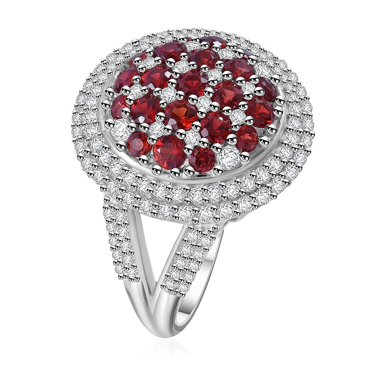 Sanguine Sapphire and White Zircon Art Deco Ring in Rhodium Over Sterling Silver (Size 10.0) 3.35 ctw