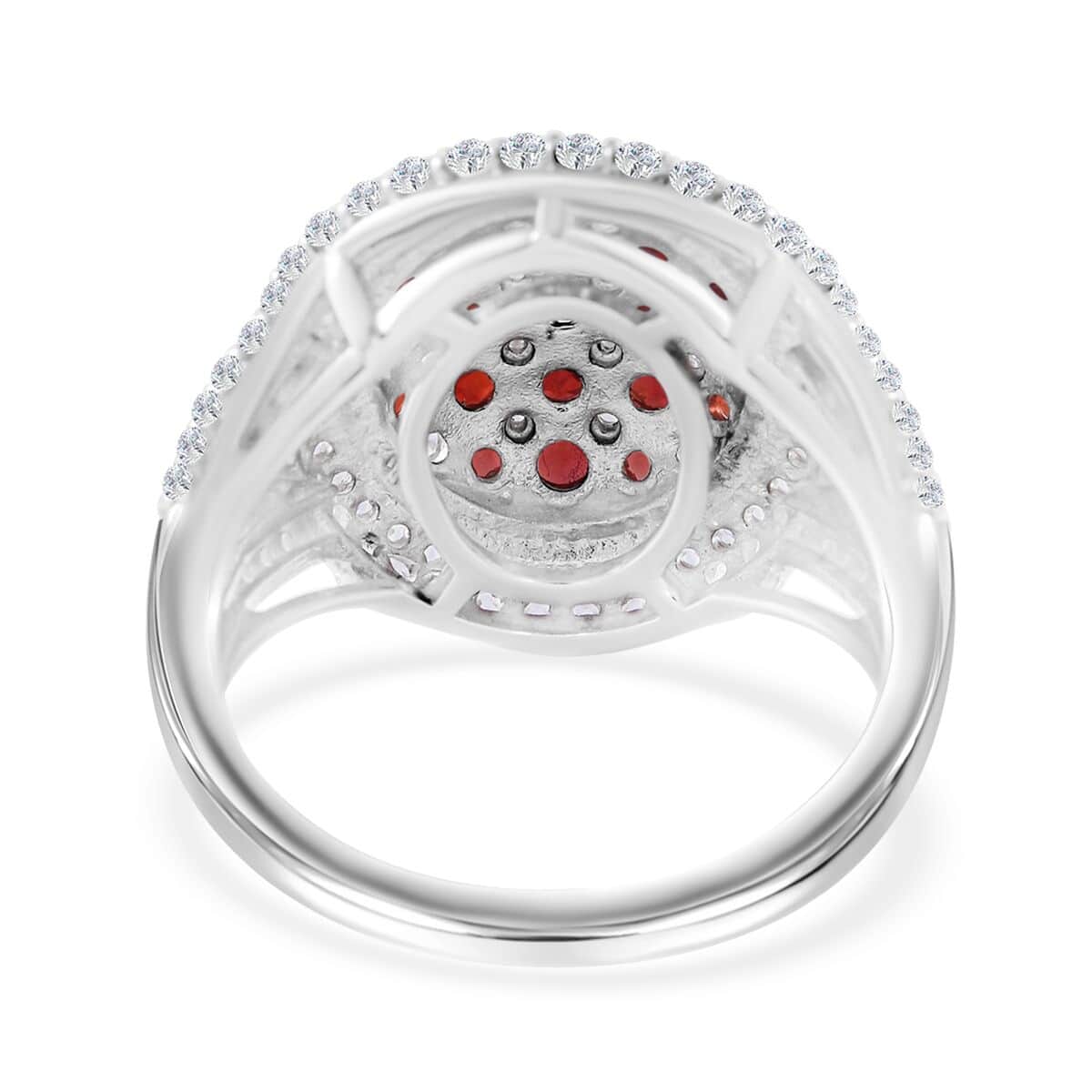 Sanguine Sapphire, White Zircon Cluster Ring in Rhodium Over Sterling Silver (Size 10.0) 3.35 ctw image number 4