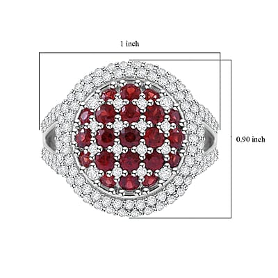 Sanguine Sapphire and White Zircon Art Deco Ring in Rhodium Over Sterling Silver (Size 10.0) 3.35 ctw