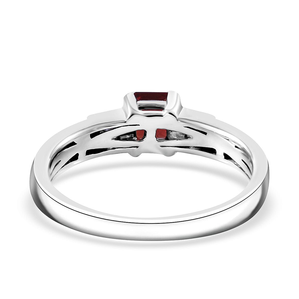 Sanguine Sapphire and Moissanite Art Deco Ring in Rhodium Over Sterling Silver (Size 10.0) 1.00 ctw