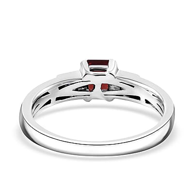 Sanguine Sapphire and Moissanite Art Deco Ring in Rhodium Over Sterling Silver (Size 10.0) 1.00 ctw