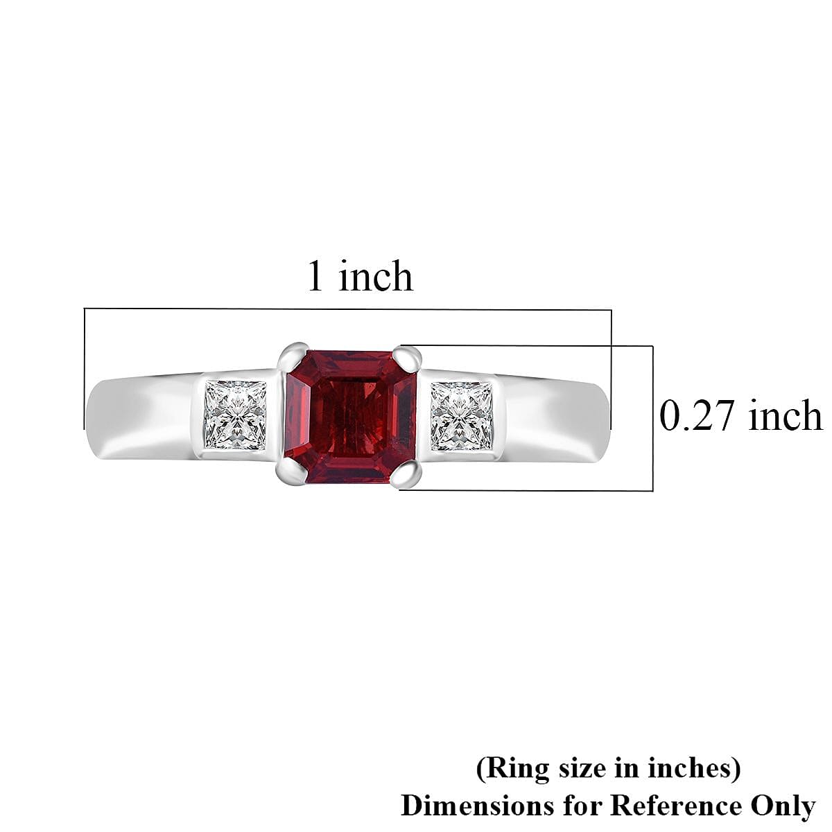 Sanguine Sapphire and Moissanite Art Deco Ring in Rhodium Over Sterling Silver (Size 10.0) 1.00 ctw