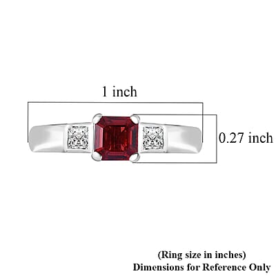 Sanguine Sapphire and Moissanite Art Deco Ring in Rhodium Over Sterling Silver (Size 10.0) 1.00 ctw