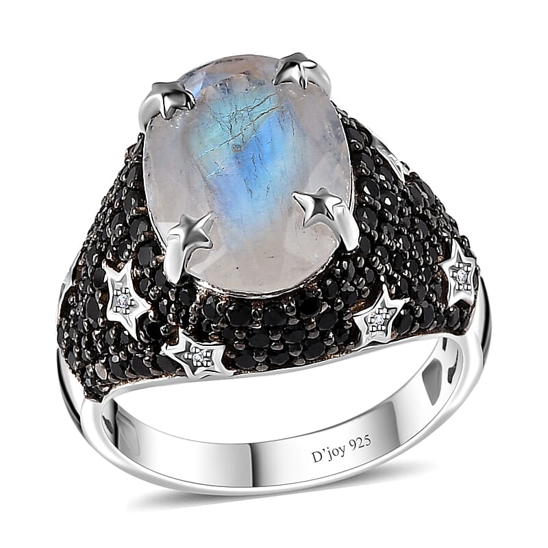 Moon Glow Moonstone and Multi Gemstone Celestial Ring in Rhodium Over Sterling Silver (Size 10.0) 7.50 ctw