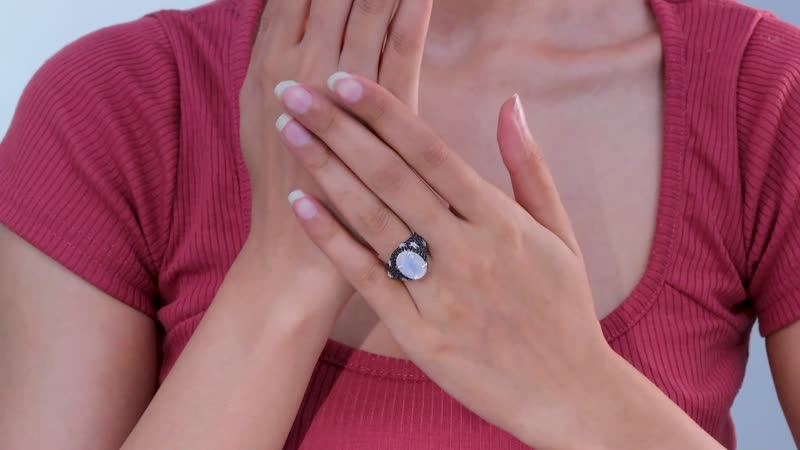 Moon Glow Moonstone and Multi Gemstone Celestial Ring in Rhodium Over Sterling Silver 7.50 ctw