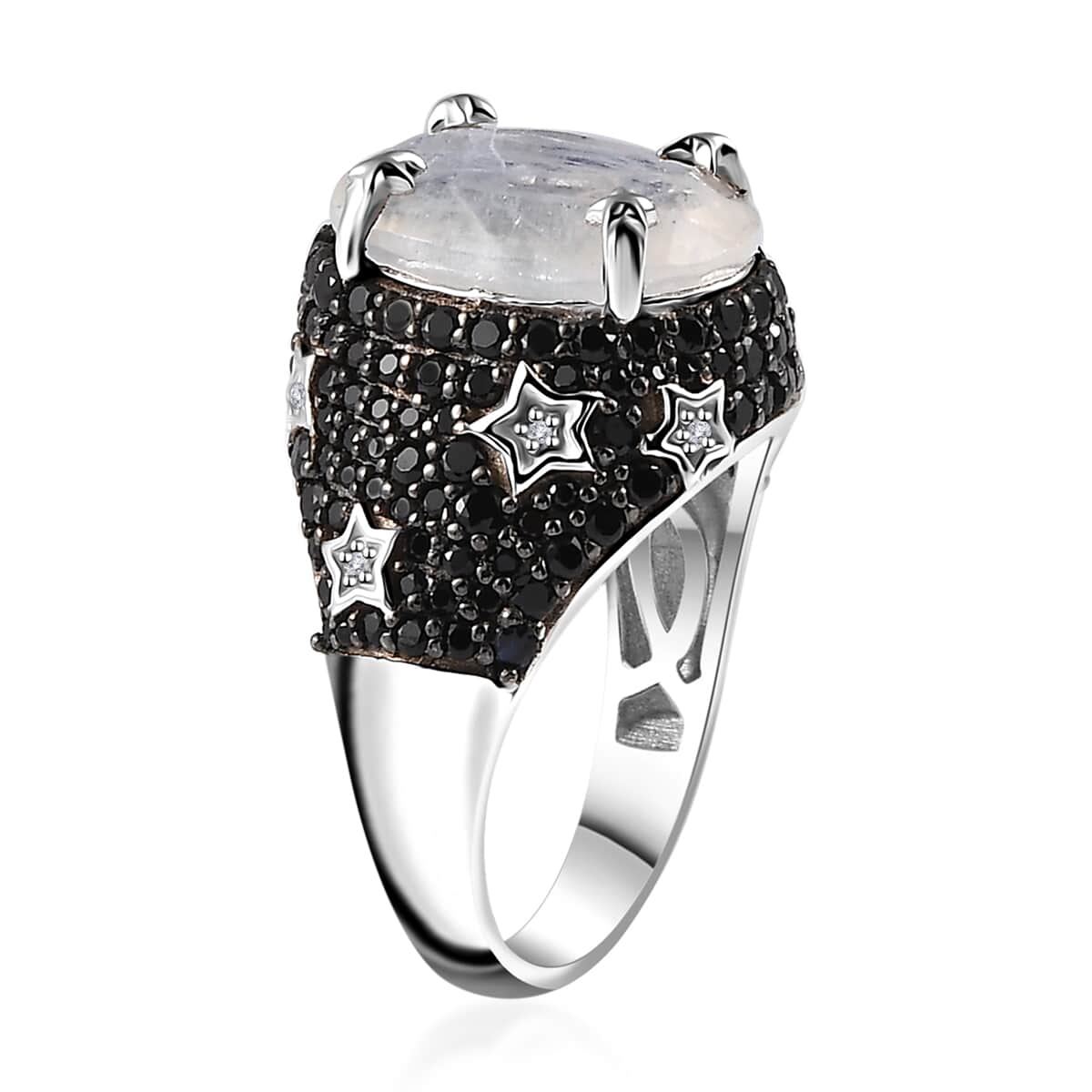 Moon Glow Moonstone and Multi Gemstone Celestial Ring in Rhodium Over Sterling Silver 7.50 ctw image number 3