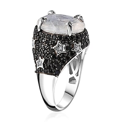 Moon Glow Moonstone and Multi Gemstone Celestial Ring in Rhodium Over Sterling Silver (Size 10.0) 7.50 ctw