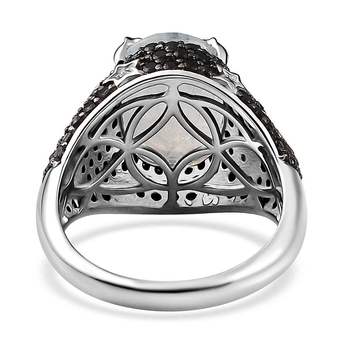 Moon Glow Moonstone and Multi Gemstone Celestial Ring in Rhodium Over Sterling Silver (Size 10.0) 7.50 ctw