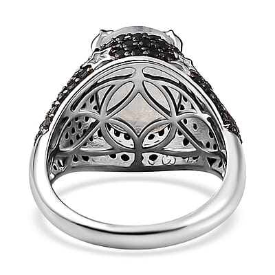 Moon Glow Moonstone and Multi Gemstone Celestial Ring in Rhodium Over Sterling Silver (Size 10.0) 7.50 ctw