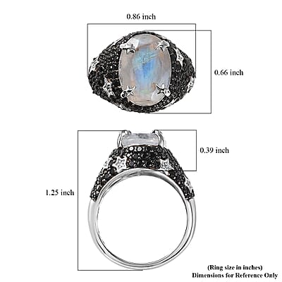 Moon Glow Moonstone and Multi Gemstone Celestial Ring in Rhodium Over Sterling Silver (Size 10.0) 7.50 ctw