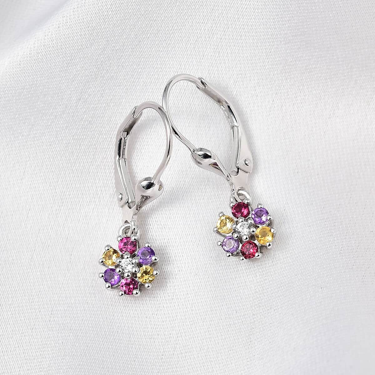 Multi Gemstone Floral Earrings in Rhodium Over Sterling Silver 0.50 ctw image number 0