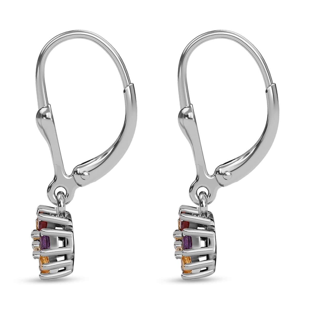 Multi Gemstone Floral Earrings in Rhodium Over Sterling Silver 0.50 ctw image number 2