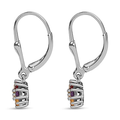 Multi Gemstone 0.50 ctw Floral Earrings in Rhodium Over Sterling Silver