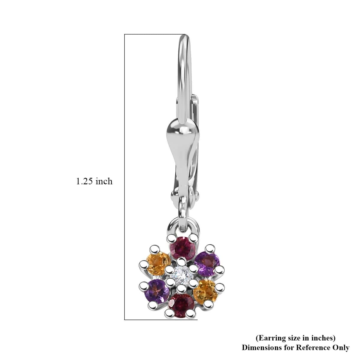 Multi Gemstone Floral Earrings in Rhodium Over Sterling Silver 0.50 ctw image number 4