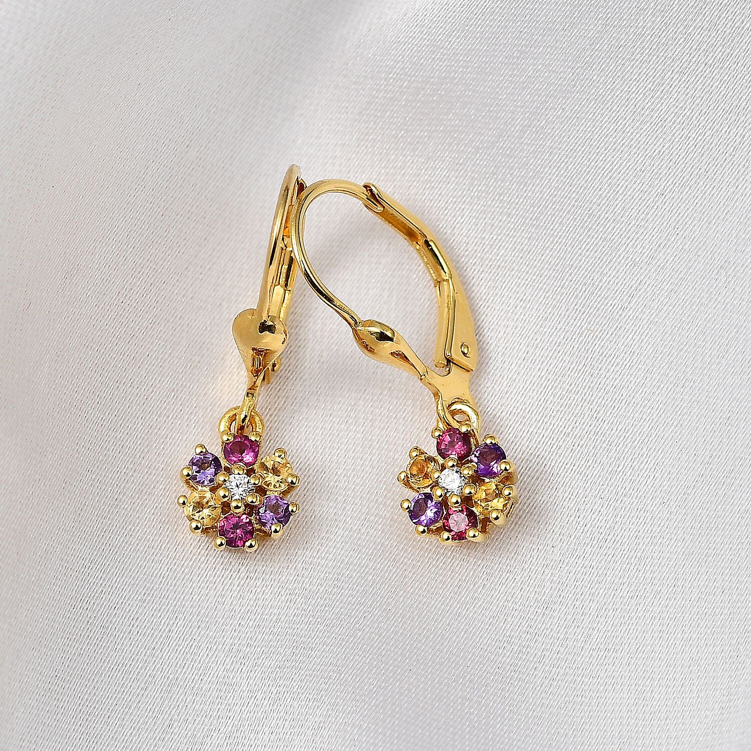 Multi Gemstone 0.50 ctw Floral Earrings in 18K Vermeil Yellow Gold Over Sterling Silver