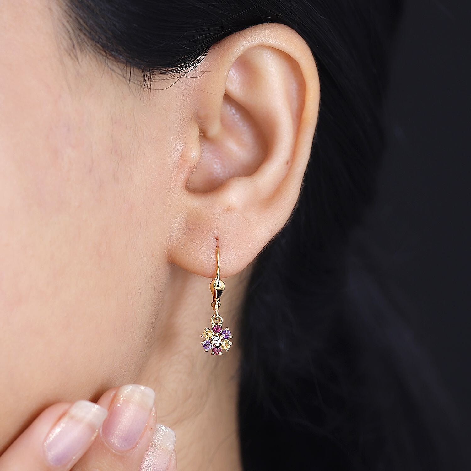 Multi Gemstone 0.50 ctw Floral Earrings in 18K Vermeil Yellow Gold Over Sterling Silver