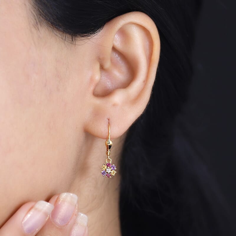 Multi Gemstone 0.50 ctw Floral Earrings in 18K Vermeil Yellow Gold Over Sterling Silver