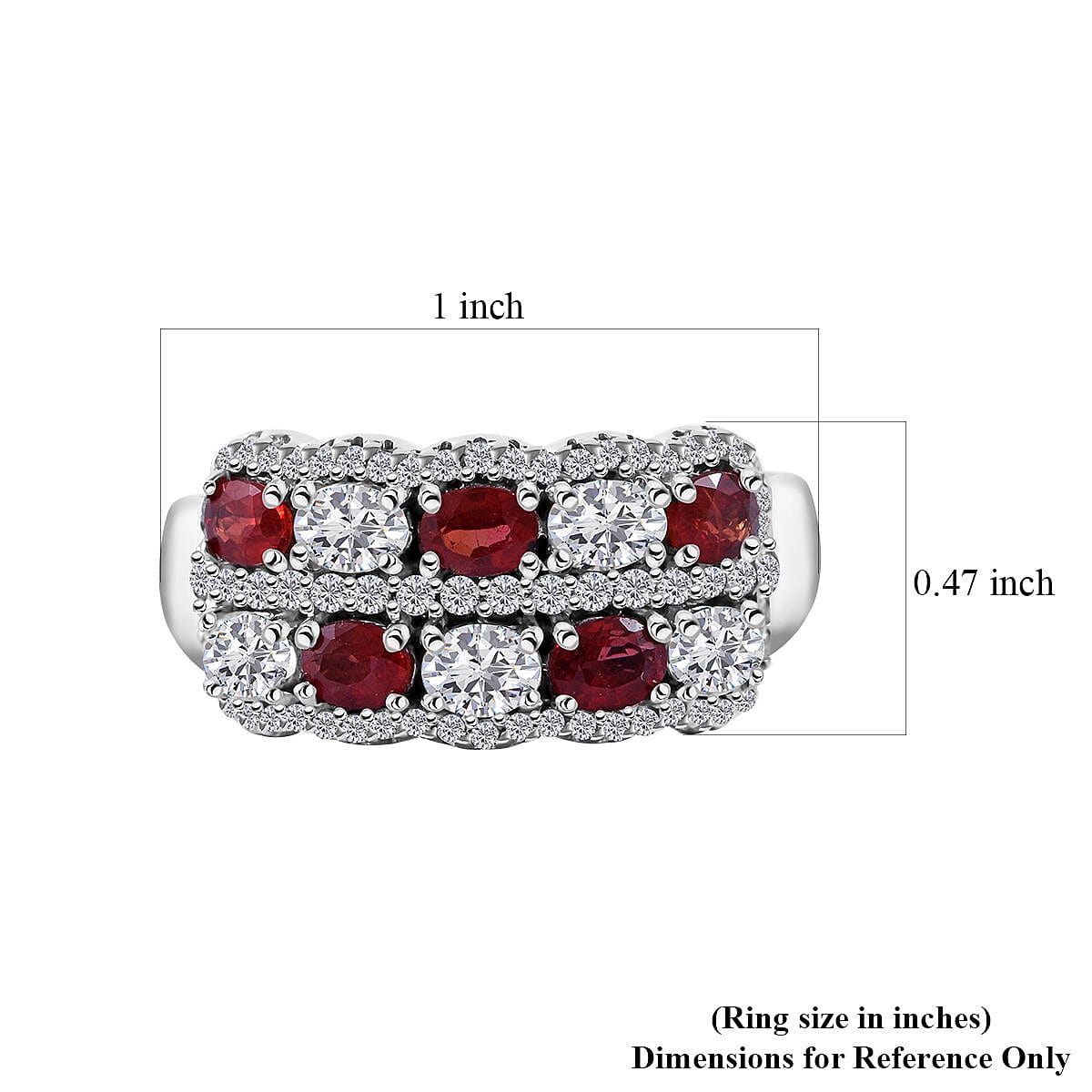 Sanguine Sapphire and Moissanite Art Deco Ring in Rhodium Over Sterling Silver (Size 10.0) 2.75 ctw