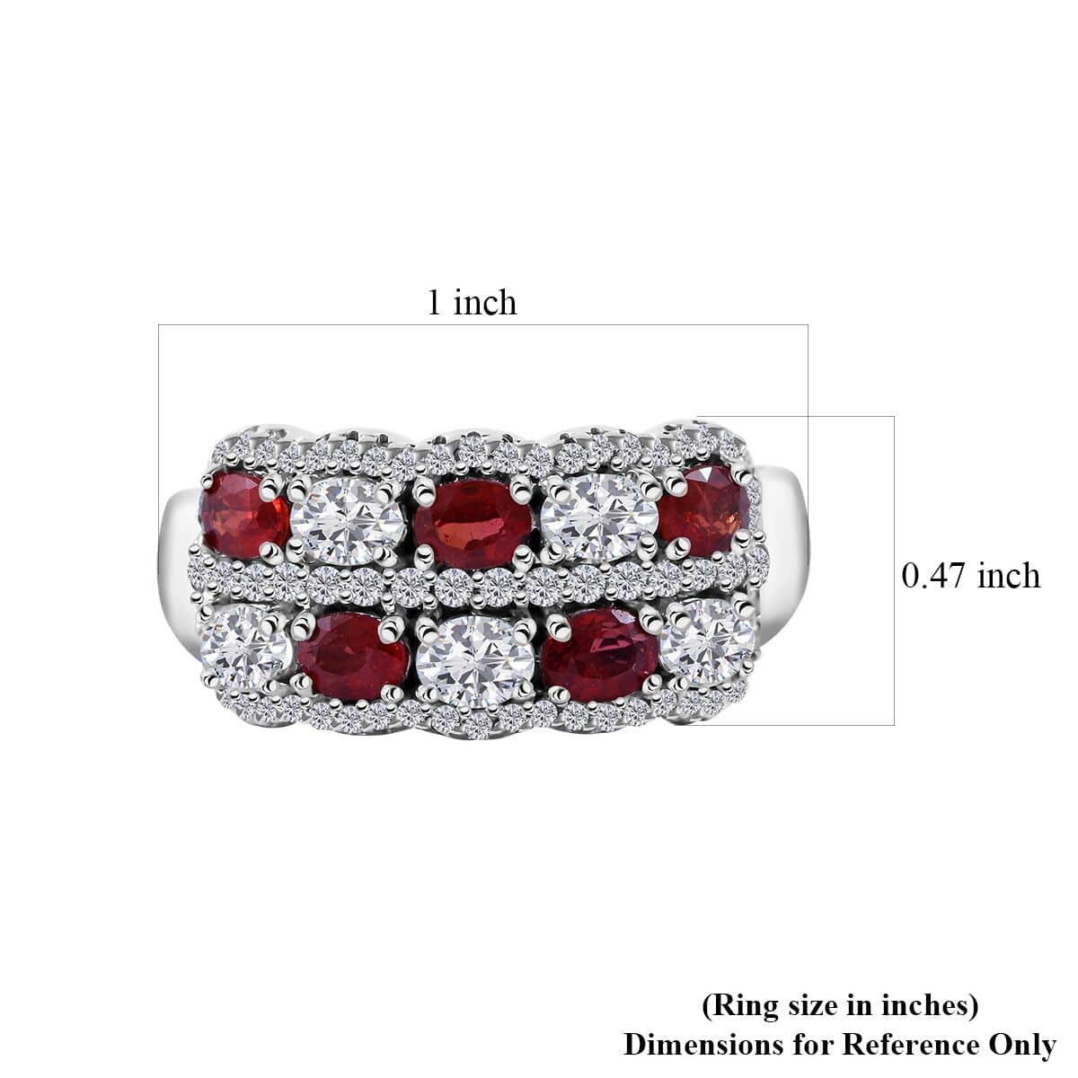 Sanguine Sapphire, Moissanite Art Deco Ring in Rhodium Over Sterling Silver (Size 10.0) 2.75 ctw image number 4