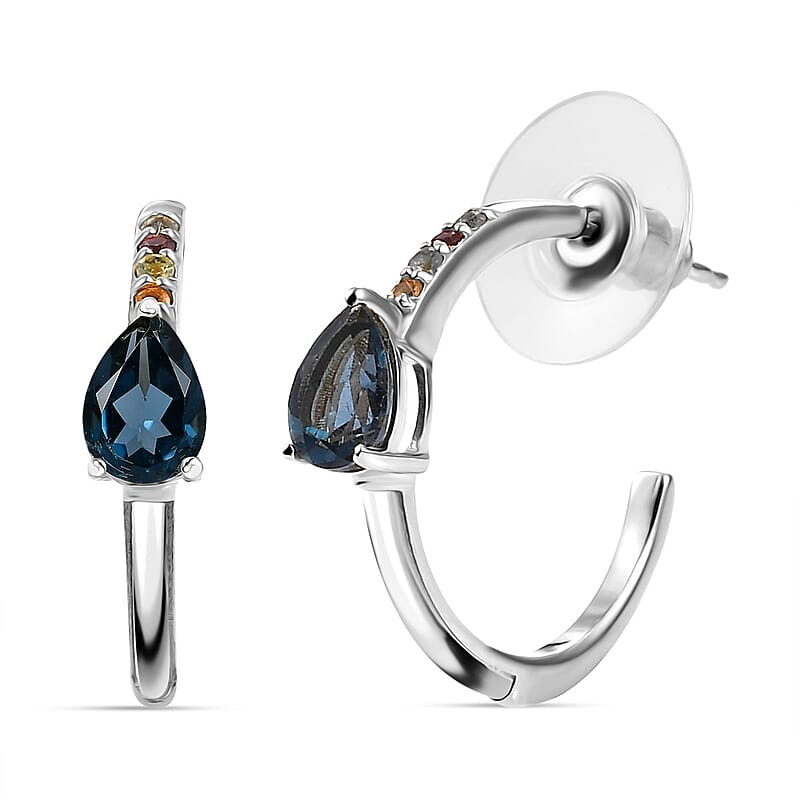 D'Joy London Blue Topaz and Multi Gemstones 1.75 ctw Earrings in Rhodium Over Sterling Silver