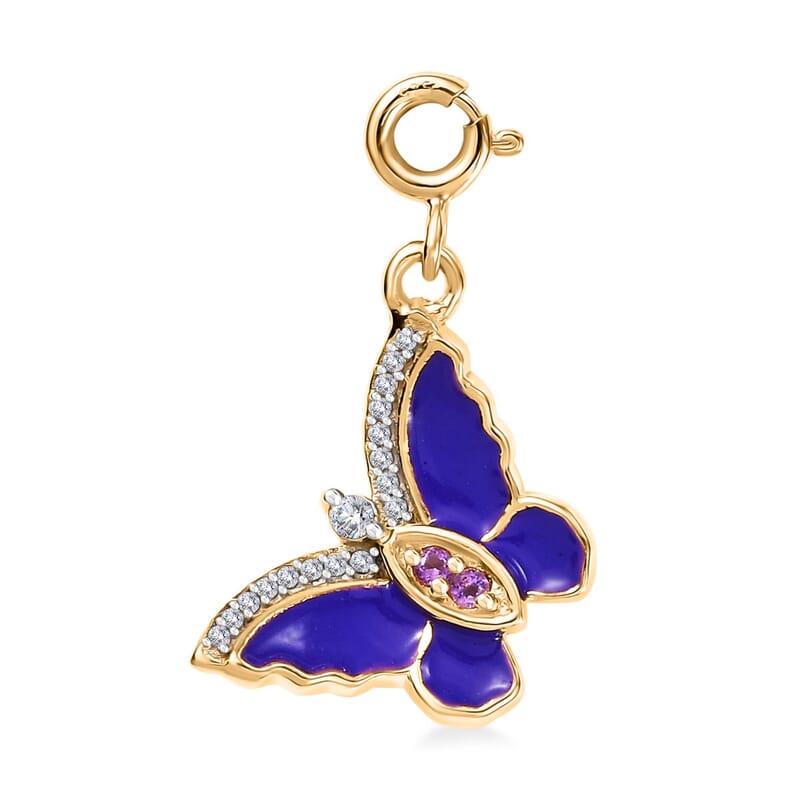 African Amethyst and White Zircon 0.15 ctw Butterfly Charm in 18K Vermeil Yellow Gold Over Sterling Silver