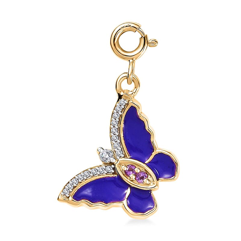 African Amethyst and White Zircon 0.15 ctw Butterfly Charm in 18K Vermeil Yellow Gold Over Sterling Silver