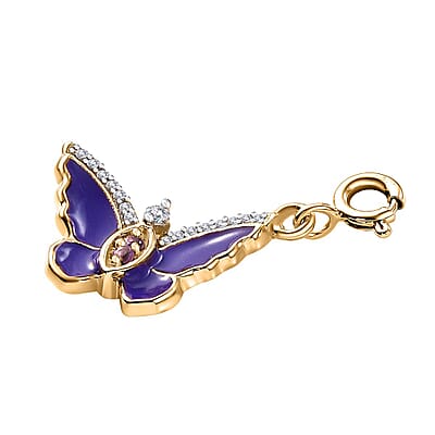 African Amethyst and White Zircon 0.15 ctw Butterfly Charm in 18K Vermeil Yellow Gold Over Sterling Silver