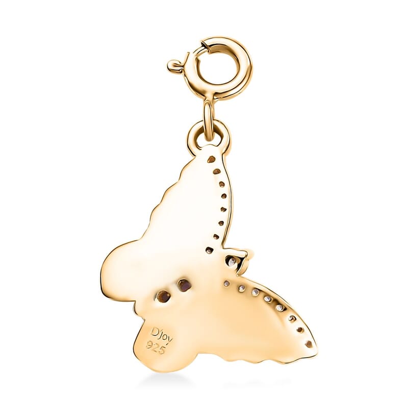 African Amethyst and White Zircon 0.15 ctw Butterfly Charm in 18K Vermeil Yellow Gold Over Sterling Silver