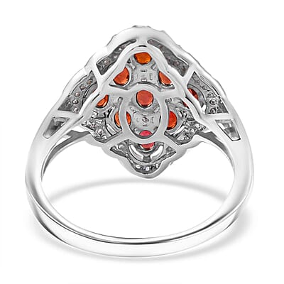 Sanguine Sapphire and White Zircon Art Deco Ring in Rhodium Over Sterling Silver (Size 10.0) 2.60 ctw