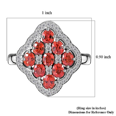 Sanguine Sapphire and White Zircon Art Deco Ring in Rhodium Over Sterling Silver (Size 10.0) 2.60 ctw