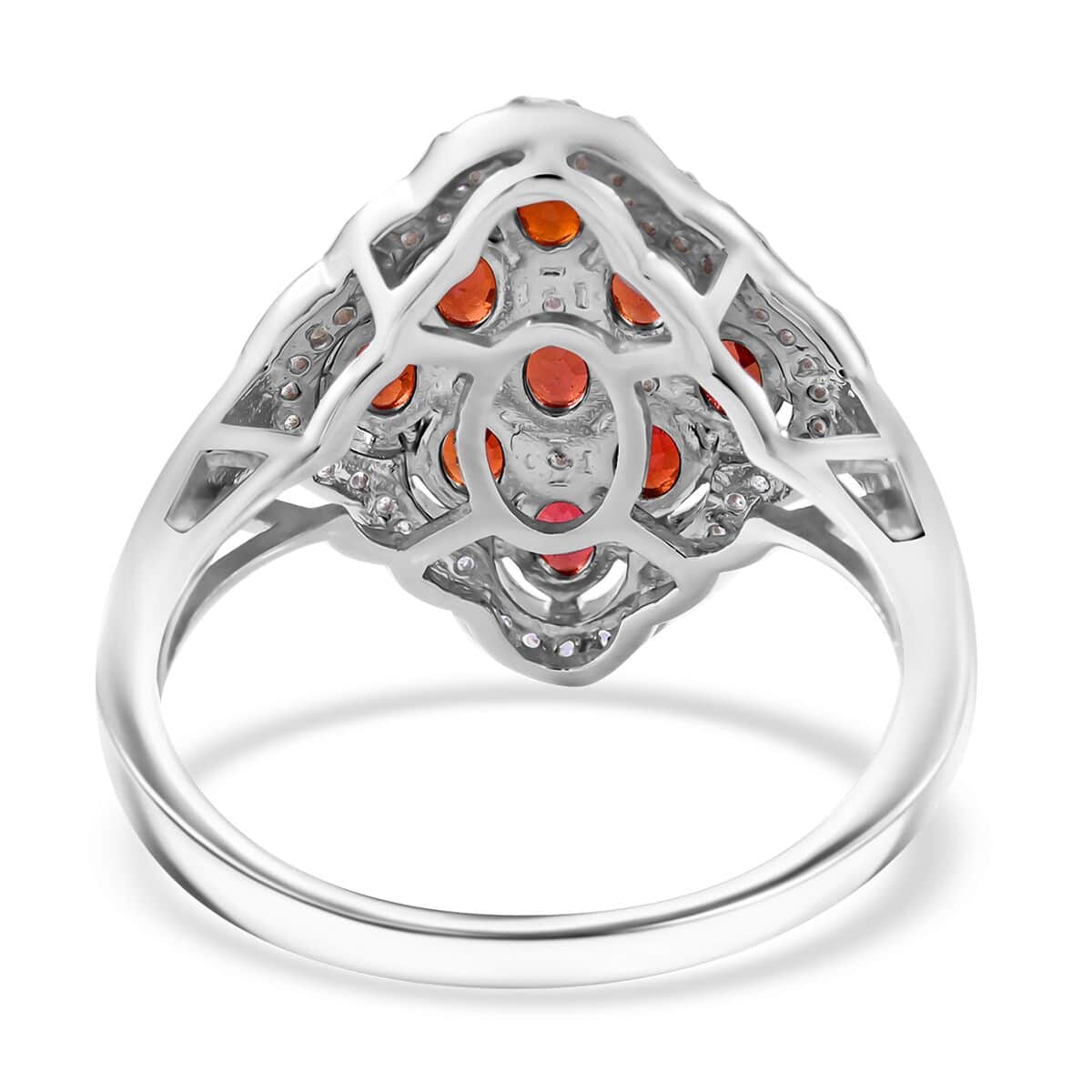 Sanguine Sapphire, White Zircon Floral Ring in Rhodium Over Sterling Silver (Size 10.0) 2.60 ctw image number 3