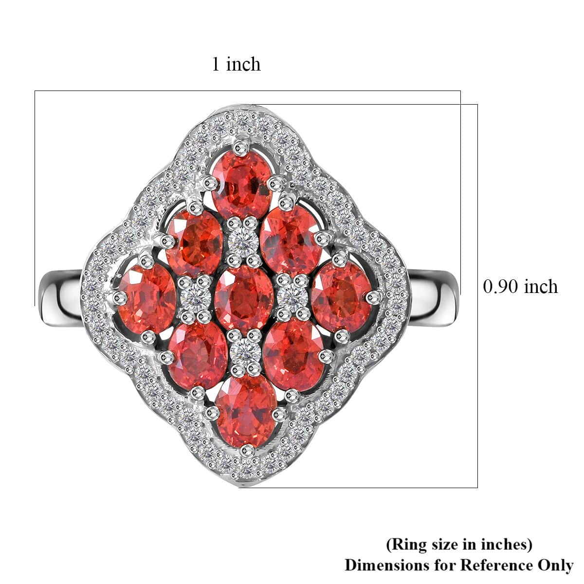 Sanguine Sapphire, White Zircon Floral Ring in Rhodium Over Sterling Silver (Size 10.0) 2.60 ctw image number 4