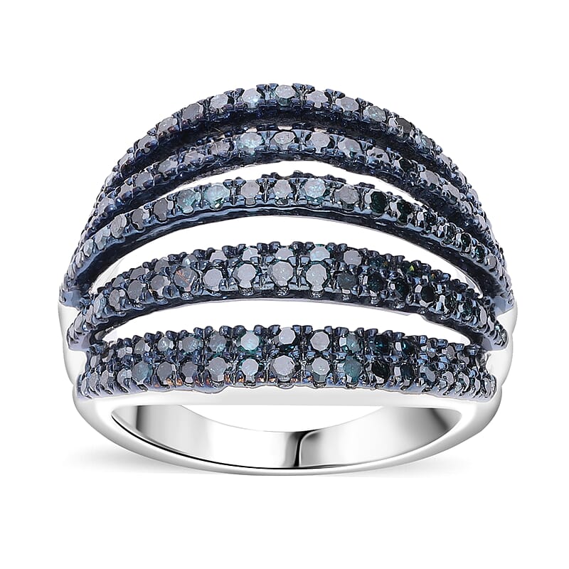 Blue Diamond 1.50 ctw Ring in Platinum Over Sterling Silver (Size 6.0) 