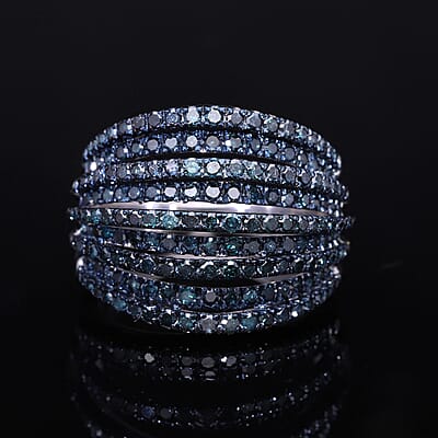 Blue Diamond 1.50 ctw Ring in Platinum Over Sterling Silver (Size 6.0) 