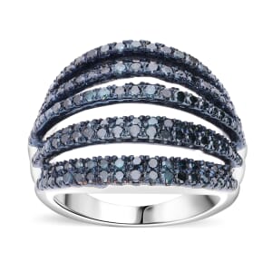 Blue Diamond 1.50 ctw Ring in Platinum Over Sterling Silver (Size 7.0) 