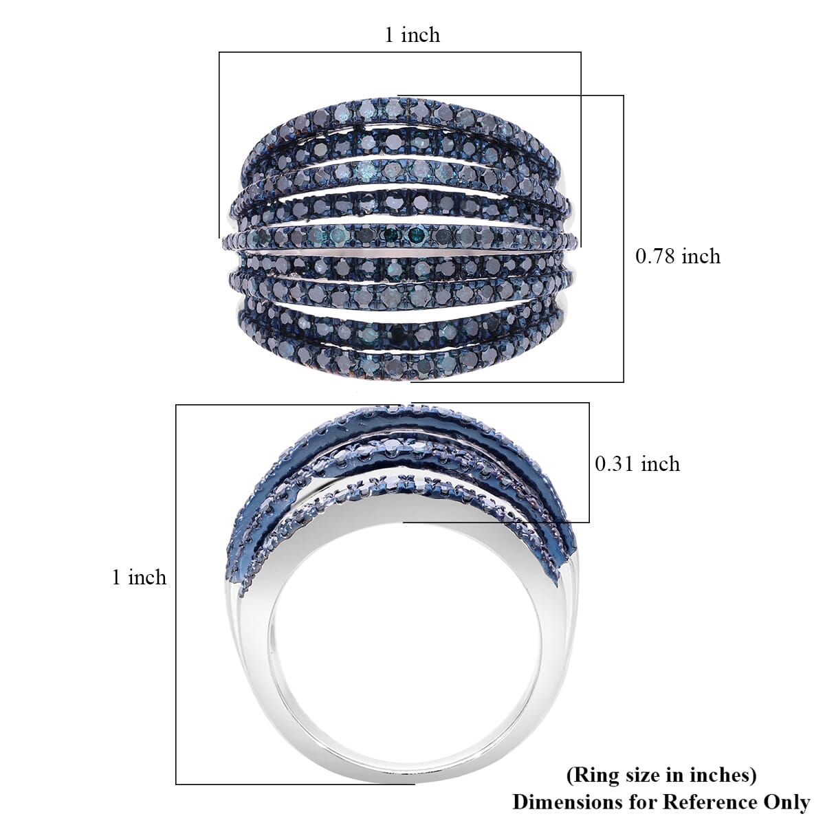 Blue Diamond 1.50 ctw Ring in Platinum Over Sterling Silver (Size 9.0)  image number 5