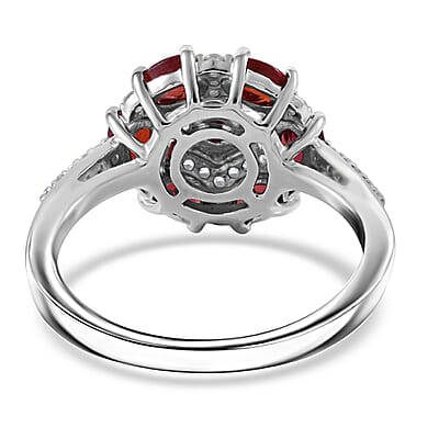 Sanguine Sapphire and White Zircon Art Deco Ring in Rhodium Over Sterling Silver (Size 10.0) 2.00 ctw